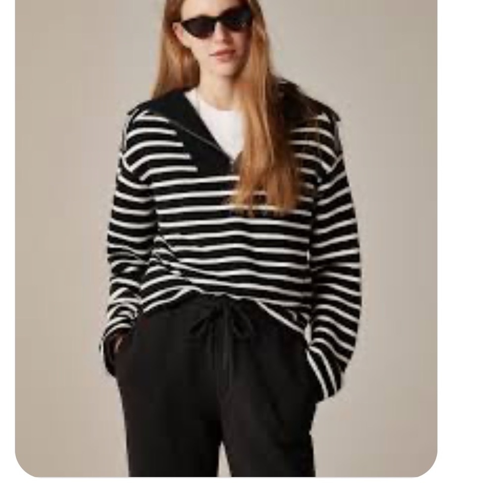 J. Crew Heritage Terry Black and‎ White Striped Zip-Up Sweater M NWT